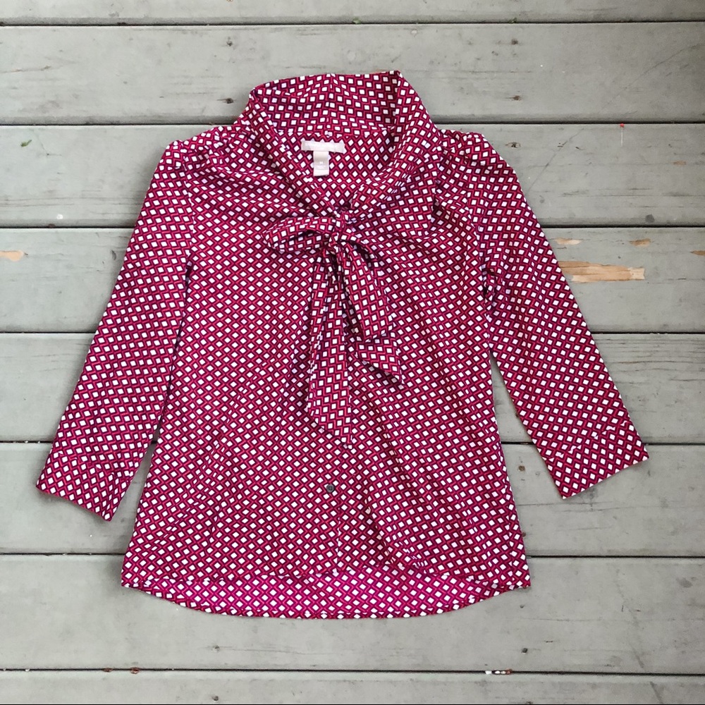Banana Republic Factory Pussy Bow Geometric Blouse